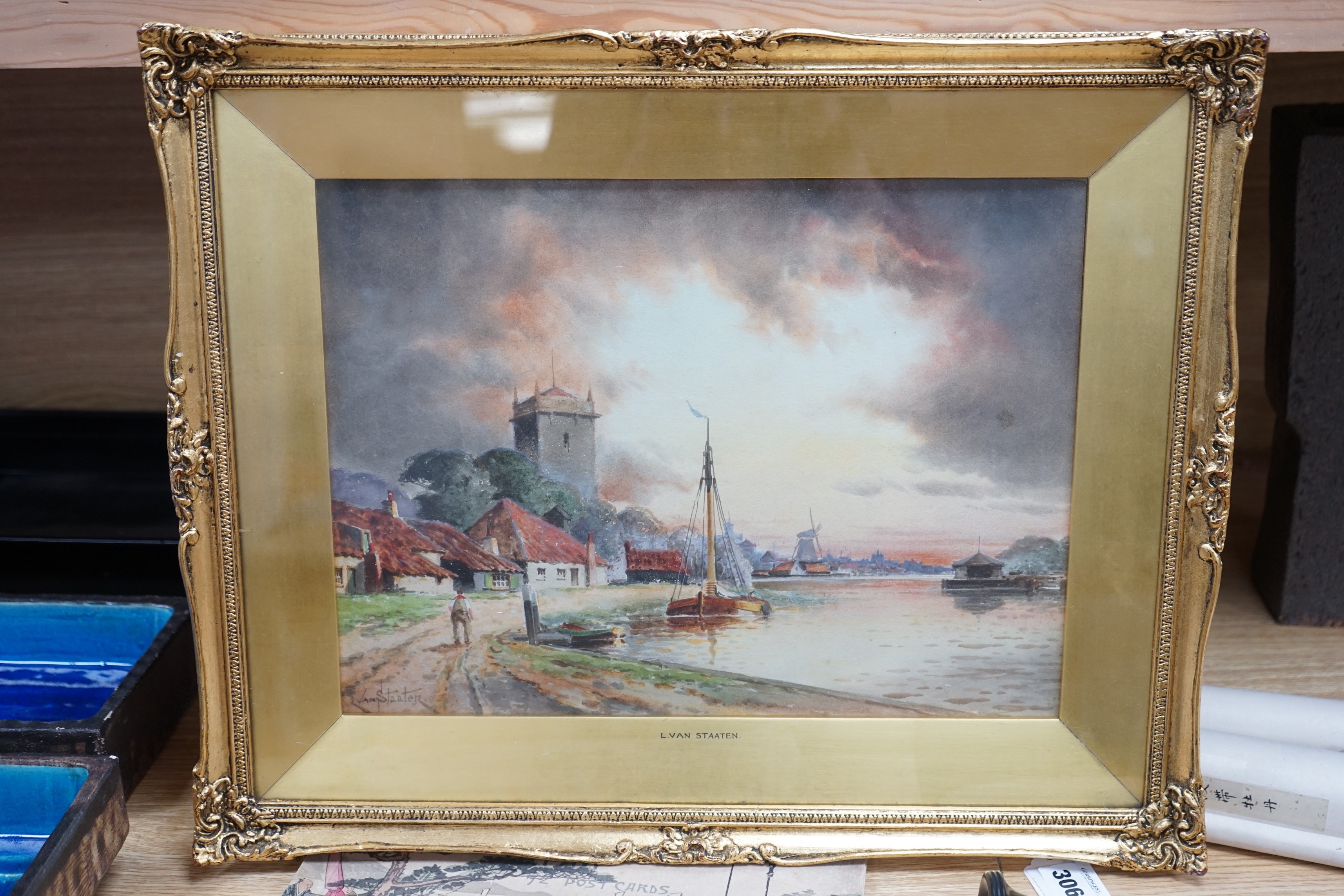 Louis Van Staaten (1836-1909), watercolour, Canal scene, signed, 29 x 39cm